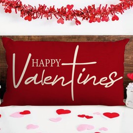 JXZYGMD Valentines Day Pillow Covers 12x20 Happy Valentines Pink Heart Love Pattern Throw Pillow Cover Decorations for Sofa Home Decor