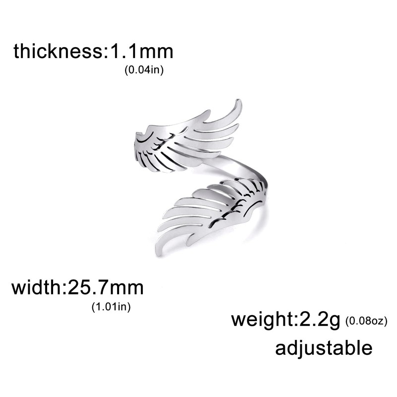 KKJOY Feather Angel Wing Ring Stainless Steel Adjustable Angel Wings