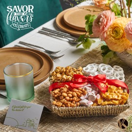 Nut Cravings KREMERY Creamy Chocolate Cravings - Easter Treats, Chocolate Covered Pretzels & Caramel Popcorn Gift Basket, in Seagrass Tray + Ribbon (Classic, 1.5 lbs) Birthday Care Package - Kosher Dairy, USA Made