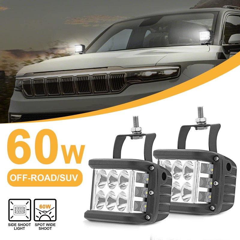 WeiSen 60W Ditch Light Pods with Hood Light Bar Mount