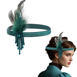 1920s Feather Headband, Headwear Flapper Headband Fashion Bling Rhinestone Hair Accessories for Women Girls Prom Gatsby Costume Theme Party Cocktail Party (Green, One Size)