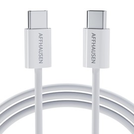 AFFHAUSEN USB-C Cable, 2.1m, 60W Fast Charge 480Mbps Matte White