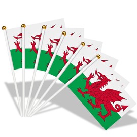 AhfuLife Welsh Flags on Sticks for St David's Day, 15Pcs Wales Welsh Dragon Hand Held Small Flags with 30cm White Poles for Six Nations Rugby World Cup Football Party Decoration (14 x 21 cm, 15 Pcs)