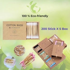 Bamboo cotton swabs 1000 Count, Biodegradable cotton buds, Eco-friendly bamboo sticks swabs, Wooden cotton swabs for makeup, Pet cleaning, Ear cleaning, Bamboo qtips Plastic free cotton buds