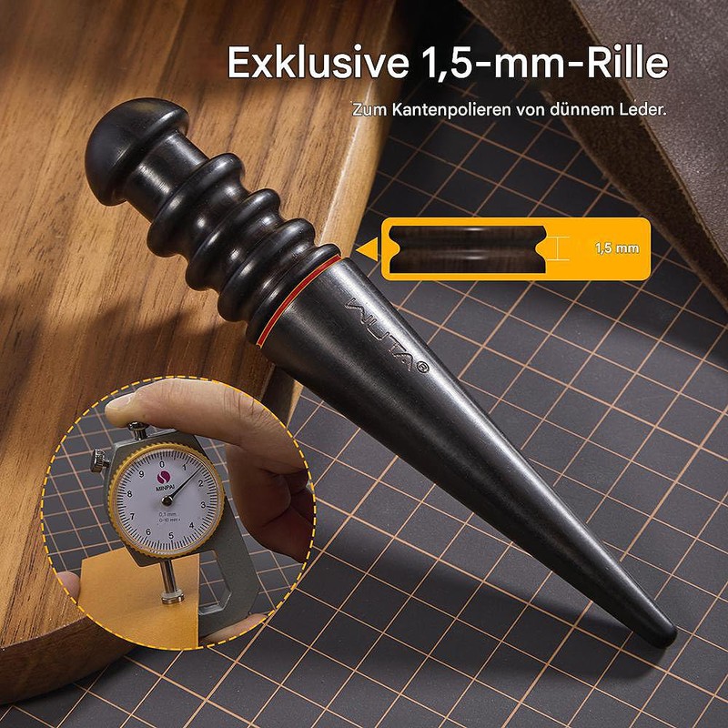 WUTA Leather Burnisher Kit, Ebony Leather Polishing Tool, Leather Polisher