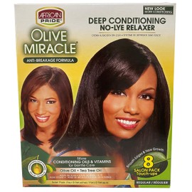 African Pride Olive Miracle Deep Conditioning No-Lye Relaxer - Regular Kit 8-Count