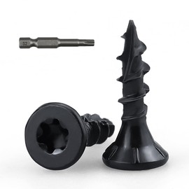 #8 x 3/4" Flat Head Outdoor Deck & Lag Screws - Epoxy-Coated Black, Rust Resistant - Torx T25 Star Drive (Includes Bit) - for Timber, Log, Landscaping Wood, 100-pack