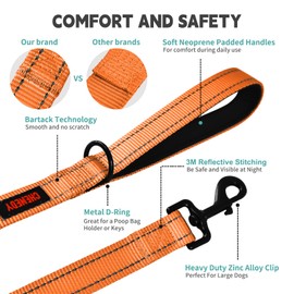 Dog Leash, Heavy Duty Dog Leash, Leashes for Large Breed Dogs 5FT.6FT, Double Handle Dog Leash, Reflective Training Lead, Perfect for Medium to Large Dogs (Orange, 60 Inch FT)