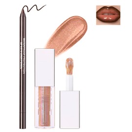 Noerrors Brauner Lip Gloss Liner Set Glitzer Schimmer Nude Lip Combo Gradient Plumping Glossy Lip Öl Feuchtigkeitsspendender großer Bürsten-Lippenstift Glänzendes Glow Lippen-Make-up