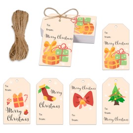 50 PCS Merry Christmas Tags for Gifts with String - Name Tags, BRR Basket Stuffers, Paper Gift Tags for Presents, Secret Santa Gift Tags, Tree Decorations, Holiday Decor for Home and Family