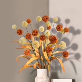 Prashent 2-Pack 19” Artificial Billy Balls Flowers - Faux Craspedia Thistle Globe Floral Bouquets Autumn Flowers for Fall Decor, Harvest, Weddings, and Home Decorations