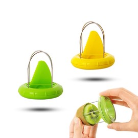 2 PCS Kiwi Peeler Professional Kiwi Cutter Kiwi Tool 2-In-1 Stainless Steel Kiwi Fruit Peeler Kiwi Slicer Tool for Kiwi,Dragon Fruit, Etc.(Green、Yellow)