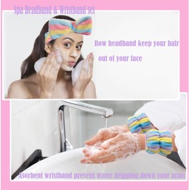 Spa Headband For Washing Face Makeup Headband Skincare Headband And Wristband Set Bow Hairband For Women Girls Facial Spa Hair Wraps For Bath Shower Face Mask