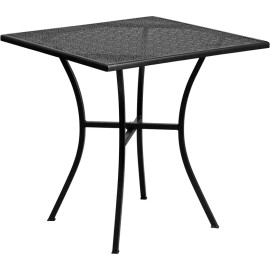 Belnick 28'' Square Indoor-Outdoor Restaurant Patio Garden Table in Black Steel Metal