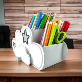 KAJAWIS Colouring Pencil Organiser Desk Organiser for Children Eco Pen Holder Cloud (Grey_star)