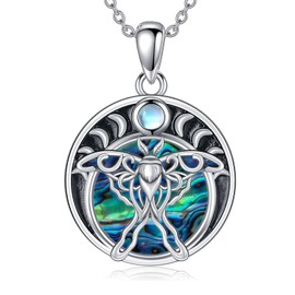 YAFEINI Luna Moth Necklace Sterling Silver Luna Moth Pendant Necklace Witch Fairycore Abalone Shell Luna Moth Bug Jewelry for Women