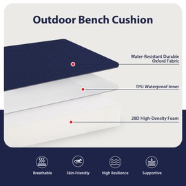 Favoyard Favoyard Outdoor Bench Cushion 45 x 18 Inch Waterproof Patio Furniture Cushions 3-Year Color Fastness Garden Sofa Settee Couch Swing Pads with Handle and Adjustable Straps, Blue