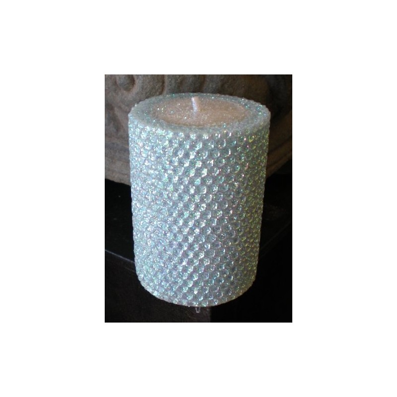 50 Hour-4 Inch Natural Beeswax Hybrid Pillar Glitter Candle, Pacific