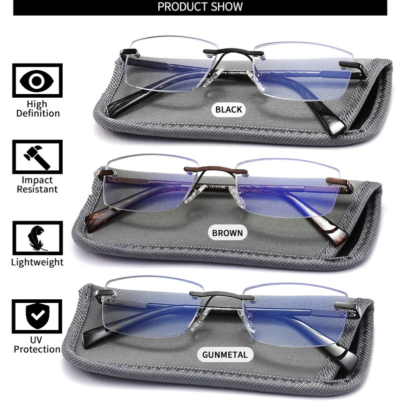 JJWELL 3 Pack Reading Glasses for Men Blue Light Blocking,