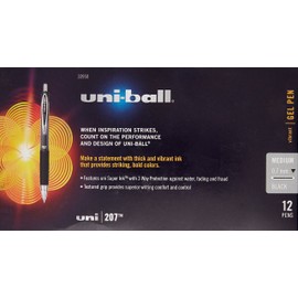 uni-ball Signo Gel 207 Roller Ball Retractable Gel Pen, Black Ink, Medium, Dozen