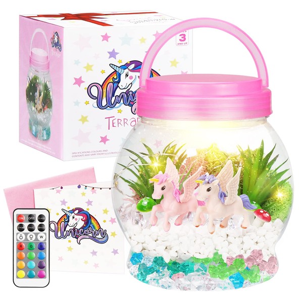 FHzytg DIY Light-Up Unicorn Terrarium Kit for Kids,3 Light Modes Unicorn Toys & Activities Kits Presents,Arts & Crafts Unicorn Gifts for Girls Age 4 5 6 7 8-12 Years Old,Birthday Gift, Bedroom Décor