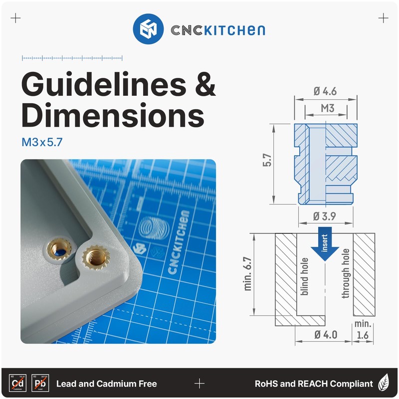 CNC Kitchen Original Threaded Insert for 3D Printing, M3 x