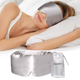 DEMPROS Mulberry Silk Sleep Mask for Women Men, Blackout Eye Mask for Sleeping for Side and Back Sleepers with Adjustable Band, Comfortable Soft Pressureless Eye Cover for Sleeping in Large Size