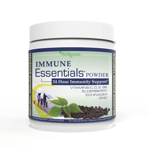 Wellgenix Immune Essentials - Multivitamin Powder for Men, Women & Kids - Vegan Supplement with Vitamins C, D Elderberry Zinc, Echinacea for Toddler, Kid & Adult - 7.57g (Raspberry Lemonade)