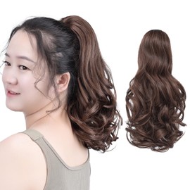 SYXLCYGG Clip Ponytail Claw Clip Brown Pony tails Extension Wavy 14" 4.3 OZ Synthetic Fake Hair pieces Women Easy To Use Like Real Hair Yaki Fluffy