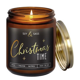 Christmas Candles Scented – ‘Christmas Time’ Soy Christmas Candle, w/Apple, Cinnamon, Clove - Infused with Essential Oils I Holiday Candles I 9oz, 50Hr, Made in USA