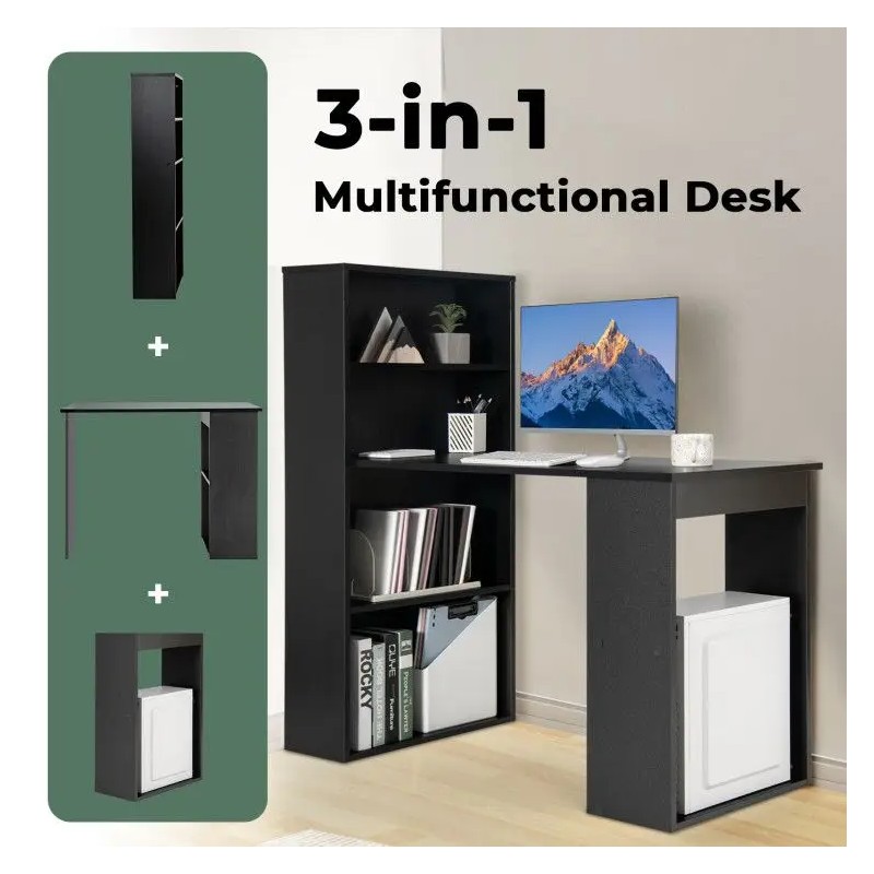 48-Inch Computer Desk with 4-Tier Bookcase and CPU Stand Includes