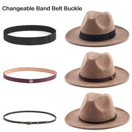 LADYBRO Fedora for Women Wide Brim Hats Wool Felt, Adjustable (Mix Camel, 22-7/8")