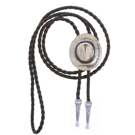 Doitby Vintage Bolo Tie for Men, Western Cowboy Bolo Ties Silver Hat Bolo Tie Black Leather Bolo Necktie Necklace