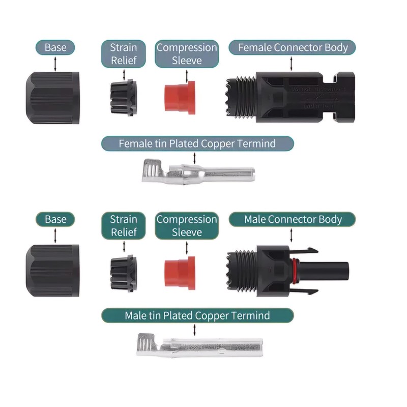 Solar Panel Connectors 100 PCS MC4 connectors IP67 Waterproof Connectors