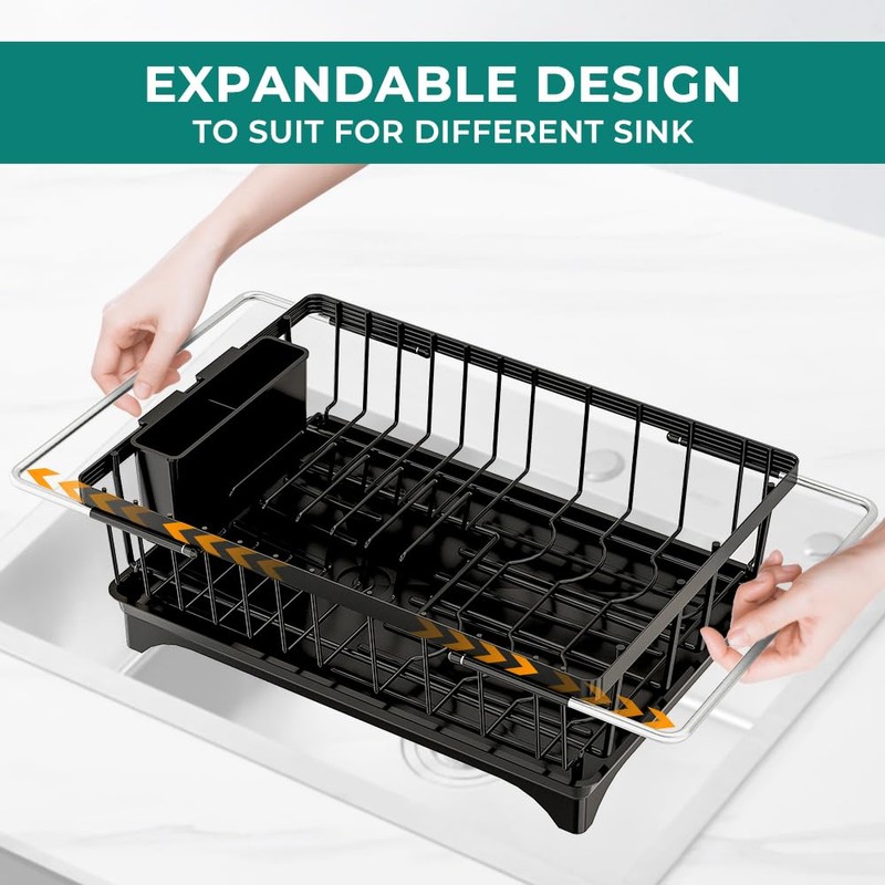 HANLE Small Dish Drying Rack in Sink, Expandable Stainless Steel