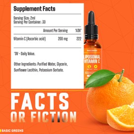 BASIC GREENS BASIC GREENS Liposomal Vitamin C Liquid – High Absorption Immune Support & Antioxidant Boost | Advanced Liposomal Delivery, Non-GMO, Vegan-Friendly Vitamin C Supplement, 2 Fl Oz (2 Pack)