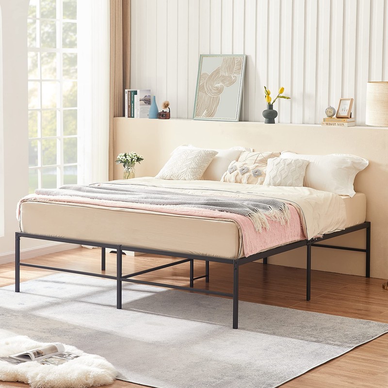 VECELO 18" Metal Platform Tall Bed Frame,Mattress Foundation/No Box Spring