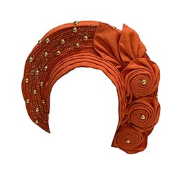 Nigerian Sego Headtie African Auto Gele Headtie for Women Wear Head Wrap Bandanas African Headwear Accessories (Orange)