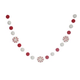 4 foot Classic Peppermint Garland - Red and White- 1" (2.5 cm) felt balls (16 balls, 3 peppermints)