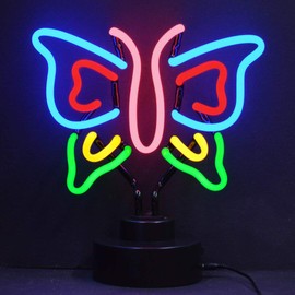 Butterfly Multi Color Neon Sign Sculpture with Green, Yellow, Blue, Red and Pink Real Glass Neon Measures 11 in by 13 in - 4BTFLY