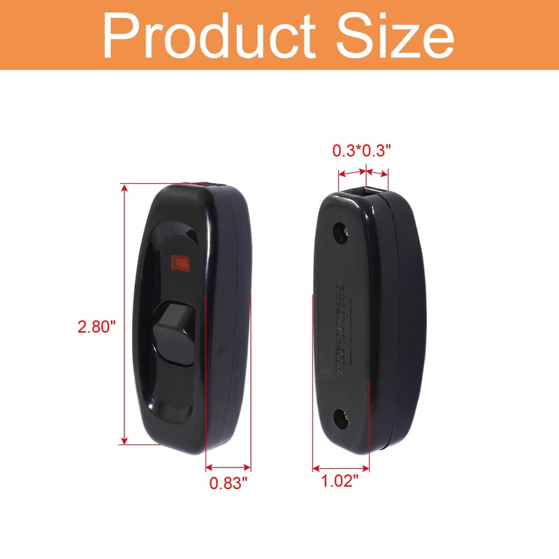 Coufce 2 Pcs 10A 250V Inline On/Off Switch, Black Light