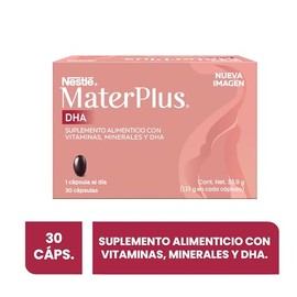 MaterPlus Nestlé Suplemento con DHA 15 Vitaminas Minerales Ácido Fólico Complejo B Hierro Tecnología Gastro-Tab Caja con 30 Cápsulas