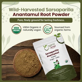 Organic Way Sarsaparilla/Anantamul Root (Hemidesmus indicus) Powder - Herbal Tea | USDA & Kosher Certified | Vegan, Non GMO & Gluten Free | Resealable Bag | 100% Raw from India (1lbs / 16oz.)