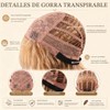 Peluca Pelo Humano Body Wave Marrón Rubio Flequillo 16 Pulg