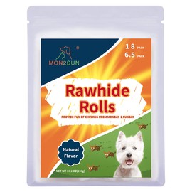 MON2SUN Dog Rawhide Rolls Twist Sticks 6.5 Inch Natural Dog Treat Dog Rawhide Chews 18 Count for Puppy and Small Dogs