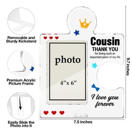 Cousin Gifts Picture Frame, Best Cousin Ever Gifts for Men Boys Birthday Christmas Valentines Day Wedding Gift Ideas Acrylic Puzzle Piece Desktop Display Photo Frames, Vertical 6 x 4 Inch Photo