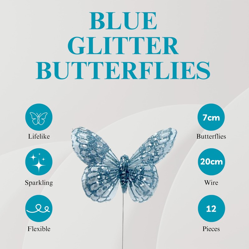 Corsage Creations - 7cm Glitter Butterflies - Blue (12pcs per