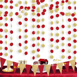 Graduation Party Decorations 2025 Red Gold/Red Gold Graduation Decorations Birthday Party Decorations/Valentine's Day/Red Gold Triangle Bunting Banner, Paper Circle Garlands