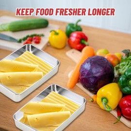 2 Pieces Cheese Containers, Stainless Steel Freshmage Cheese Containers for Refrigerator, Airtight Deli, Meat Storage Containers for Fridge, Kitchen, Refrigerator, Organiser and Storage with