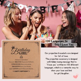 YELUWA I Love You 100 Language Bracelet for Birthday Girl, Happy Birthday Bracelet Sweet 13th 16th 18th Birthday Gift for Girl 5-7 8-10 10-12 6-8 12-14 Year Old Girl, Gifts for Teen Teenage Girls Her